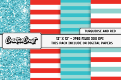 Turquoise and Red Digital Papers, scrapbook papers designs Product Image 1