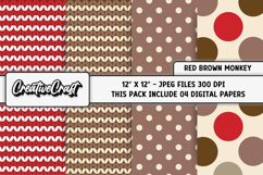 Red Brown Monkey Digital Papers, scrapbook background design Product Image 1