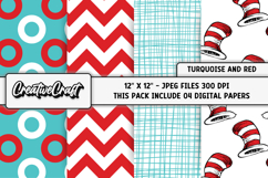 Turquoise and Red Digital Papers, scrapbook papers designs Product Image 1