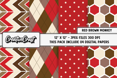 Red Brown Monkey Digital Papers, scrapbook background design Product Image 1