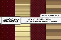 Metal Red Gold Digital Papers, scrapbook backgrounds designs Product Image 1