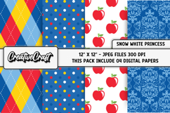 Snow White Princess Digital Papers, blue red apple scrapbook Product Image 1