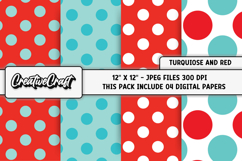 Turquoise and Red Digital Papers, scrapbook papers designs Product Image 1