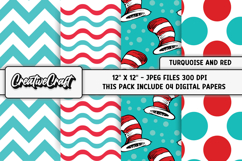 Turquoise and Red Digital Papers, scrapbook papers designs Product Image 1