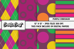 Purple Dinosaur Digital Papers, scrapbook papers designs Product Image 1