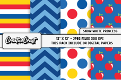 Snow White Princess Digital Papers, blue red apple scrapbook Product Image 1