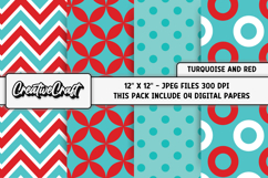 Turquoise and Red Digital Papers, scrapbook papers designs Product Image 1