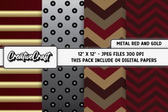 Metal Red Gold Digital Papers, scrapbook backgrounds designs Product Image 1