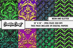 Neon Glitter Digital Papers, scrapbook backgrounds designs Product Image 1
