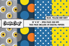 Blue Yellow Grey Digital Papers, scrapbook background design Product Image 1