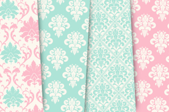 Pink Mint Damask Seamless Patterns, damask digital papers Product Image 4