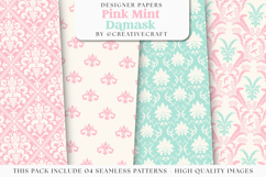 Pink Mint Damask Seamless Patterns, damask digital papers Product Image 1