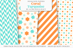 Coral Turquoise Seamless Patterns, turquoise digital papers Product Image 1