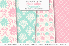 Pink Mint Damask Seamless Patterns, damask digital papers Product Image 1