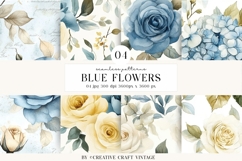 Blue Floral Seamless Patterns, digital papers, watercolor Product Image 1