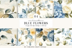 Blue Floral Seamless Patterns, digital papers, watercolor Product Image 1