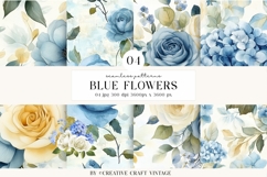 Blue Floral Seamless Patterns, digital papers, watercolor Product Image 1