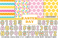 Easter Day Digital Papers, easter day doodle letters Product Image 1