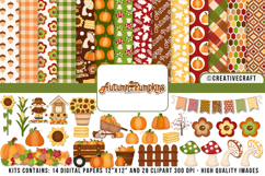 Autumn Fall Digital Paper and Clipart png, autumn clipart Product Image 1