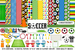 Sport Soccer Digital Paper and Clipart png, Sport clipart Product Image 1