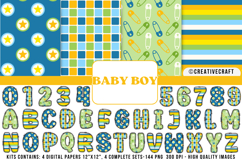 Baby Boy Digital Papers, Baby Boy doodle letters Product Image 1
