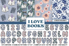 I Love Books Seamless Patterns, Book Lover doodle letters Product Image 1