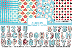 Alice in Wonderland Digital Papers, Alice doodle letters Product Image 1
