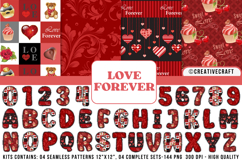 Valentines Day Seamless Patterns, Valentines doodle letters Product Image 1