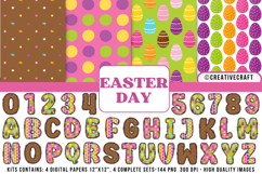 Easter Day Digital Papers, easter day doodle letters Product Image 1