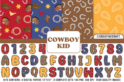 Cowboy Kid Digital Papers, cowboy kid doodle letters Product Image 1