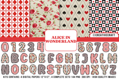Alice in Wonderland Digital Papers, Alice doodle letters Product Image 1