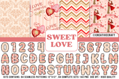 Valentines Day Seamless Patterns, Valentines doodle letters Product Image 1