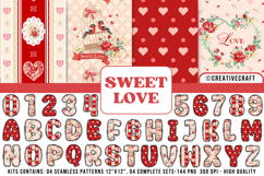 Valentines Day Seamless Patterns, Valentines doodle letters Product Image 1