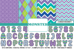 Monsters Digital Papers, monsters doodle letters Product Image 1