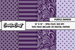 Purple Damask Digital Papers, lavender digital scrapbooking Product Image 1