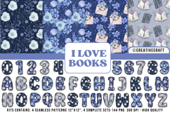 I Love Books Seamless Patterns, Book Lover doodle letters Product Image 1