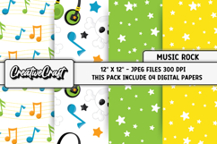 Music Rock Digital Paper, music scrapbook illustrations Product Image 1