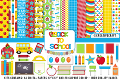 Back To School Digital Paper and Clipart png, school clipart Product Image 1