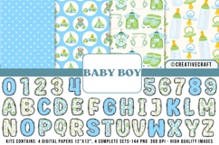 Baby Boy Digital Papers, Baby Boy doodle letters Product Image 1
