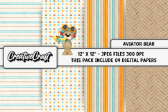 Aviator Bear Digital Papers, aviator backgrounds designs Product Image 1