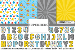 Superhero Digital Papers, superhero doodle letters Product Image 1