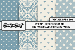 Vintage Baby Boy Digital Paper, baby boy backgrounds designs Product Image 1