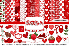 Valentine Day Digital Paper and Clipart png, illustration Product Image 1