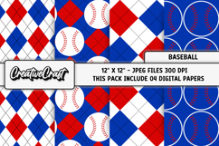 Baseball Sport Digital Paper, baseball graphic illustrations Product Image 1