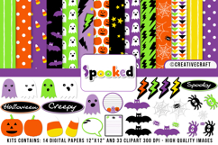 Halloween Digital Paper and Clipart png, halloween clipart Product Image 1