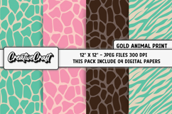 Gold Animal Print Digital Papers, animal skin backgrounds Product Image 1