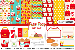 Fast Food Kids Digital Paper &amp; Clipart Kids Bundle PNG Product Image 1
