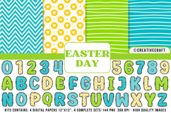 Easter Day Digital Papers, easter day doodle letters Product Image 1