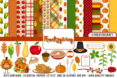 Thanksgiving Digital Paper and Clipart png, autumn clipart Product Image 1