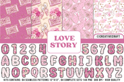 Love Story Floral Alphabet &amp; Seamless Patterns PNG Product Image 1